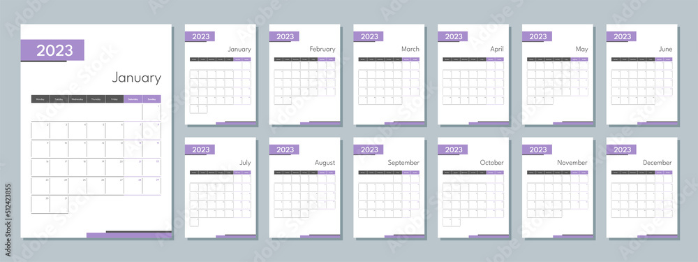 2023 calendar template. Corporate and business planner diary. The week ...
