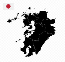 Kyushu Map. Map Of Japan Prefecture. Black Color