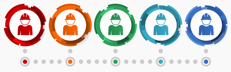 Fototapete - Worker, employee concept vector icon set, modern design abstract web buttons in 5 color options, infographic template for webdesign and mobile apps