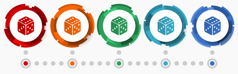 Leinwandbilder - Dice, casino concept vector icon set, modern design abstract web buttons in 5 color options, infographic template