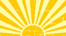 Vintage Sun In Yellow Colors. Sunbeams With Retro Style. Vector Background In Grunge Style. Horizontal Banner.