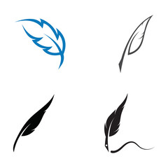 Wall Mural - feather logo, feather pen logo and law firm feather logo design vector illustration template.