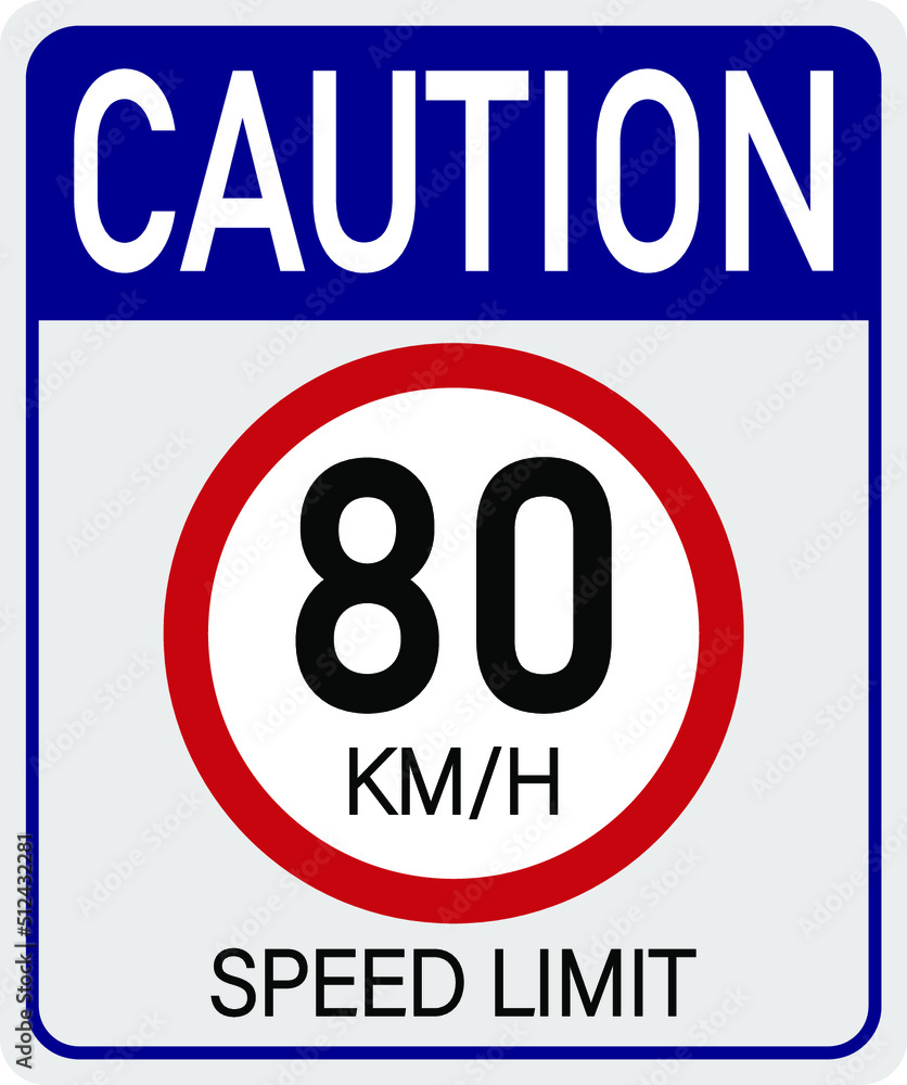 80km/h caution. Sign for speed limit. Safe traffic respect