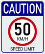 50km/h caution. Sign for speed limit. Safe traffic respect the speed.