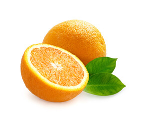 Wall Mural - Tasty orange with half of orange and orange slice isolated on white background.