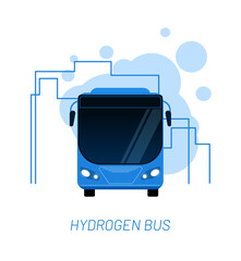 Wall Mural - hydrogen bus vector illustration concept. big blue vehicle with fuel station an the city. template f