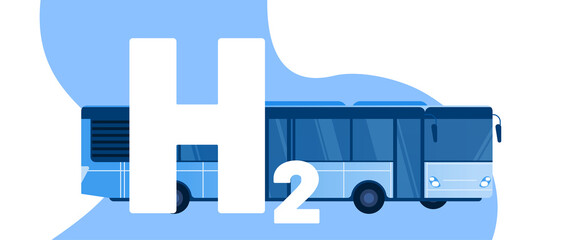 Wall Mural - hydrogen bus vector illustration concept. big blue vehicle with text h2. template for website banner