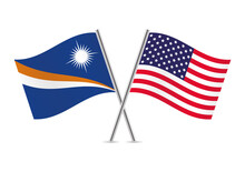 The Marshall Islands And America Crossed Flags. Marshallese And American Flags On White Background. Vector Icon Set. Vector Illustration.