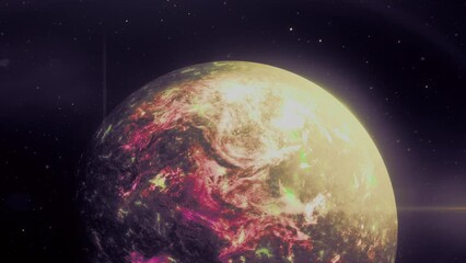 Wall Mural - a bright view of space . motion . a beautiful planet rotates in an animation that shimmers with brig