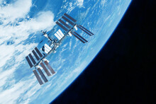 Iss Over The Planet Earth. Elements Of This Image Furnished By NASA