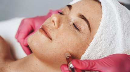 Wall Mural - woman getting electrostimulation lifting therapy at spa salon. beauty skin. cosmetic beauty spa salo
