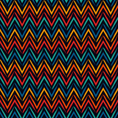 Wall Mural - Brush strokes seamless pattern. Freehand horizontal zigzag stripes. Repeated chevron lines background. Grunge geometric