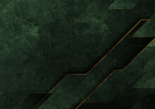 Dark Green And Golden Grunge Tech Abstract Background. Geometric Vector Design