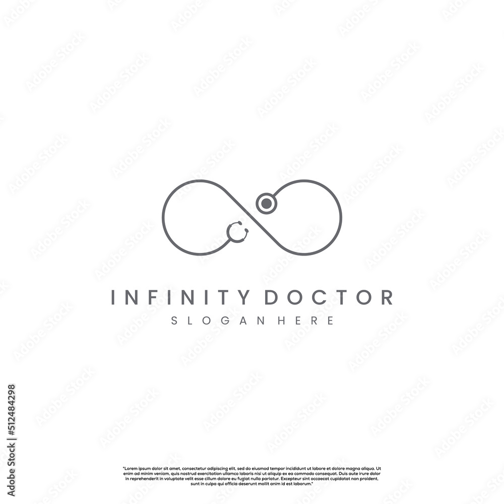 infinity doctor logo design on isolated background, infinity symbol combine with stethoscope logo concept