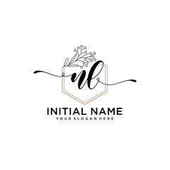 Canvas Print - Initial letter NL beauty handwriting logo vector