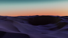 Undulating Sand Dunes Form A Scenic Desert Landscape. Sunset Wallpaper With Orange Gradient Sky.