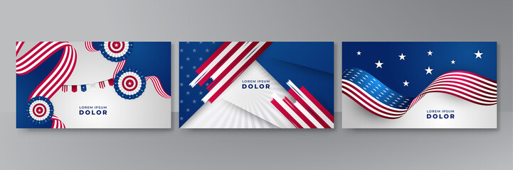 Wall Mural - Happy 4th of July USA Independence Day background with American national flag. Universal US American banner. Vector illustration. Designed for Memorial day, Labour day, presentation, patriot, election