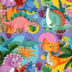 Sticker - Cute dinosaur seamless pattern