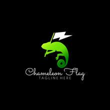 Modern And Simple Green Silhouette Chameleon Bring It White Flag Design Concept