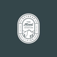 mountain line design with hipster badge design logo. Abstract Monoline Outdoor Badge Logo Design Vector Template