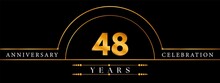48 Anniversary Celebration Circle Gold Number Template Design. Poster Design For Magazine, Banner, Happy Birthday, Ceremony, Wedding, Jubilee, Greeting Card And Brochure.