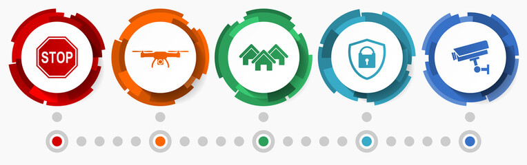 Poster - Home security  concept vector icon set, cctv system flat design web buttons, infographic template