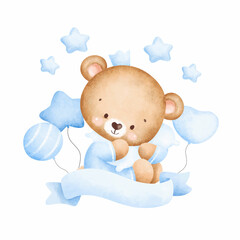 cute baby teddy bear and balloons