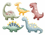 Watercolor set of cute dinosaurs 
