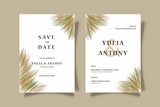 Fototapeta Boho - minimal leaves wedding card template vector design