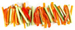 Vegetable Sticks as Carrot, Cucumber, Pepper - Crudites Snacks isolated on white Background