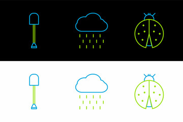 Wall Mural - Set line Ladybug, Shovel and Cloud with rain icon. Vector