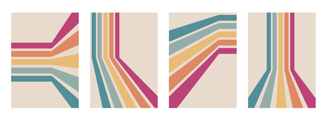 abstract rainbow colours retro groovy lines bold 4 backgrounds bundle set collection. pink orange ye