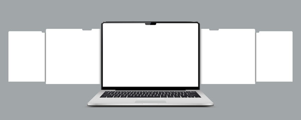 Laptop with blank web pages. Mockup for showing screenshots of web-sites.