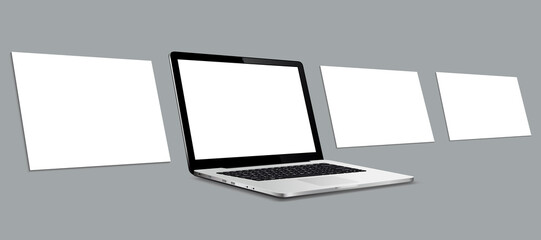 laptop computer mockup with blank wireframing pages. concept for showcasing web-design projects.