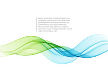 Blue And Green Wave Design Element On White Background. Transparent Lines Abstract Wave Shape.