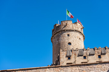 Sticker - Castello del Buonconsiglio or Castelvecchio, XIII-XVIII century. Medieval Castle in Trento downtown, tower called Torre di Augusto. Trentino Alto Adige, Italy, Europe.