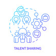 Talent sharing blue gradient concept icon. Different expertise and knowledge. Merger objective abstract idea thin line illustration. Isolated outline drawing. Myriad Pro-Bold fonts used