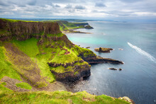 The Amphitheatre, Port Reostan Bay And Giant's Causeway On Background, County Antrim, Northern Ireland, UK