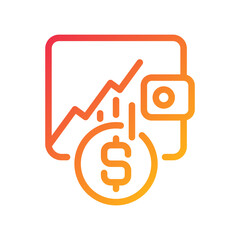 Poster - Investment pixel perfect gradient linear vector icon. Earning money from stocks. Financial market. Economic growth. Thin line color symbol. Modern style pictogram. Vector isolated outline drawing