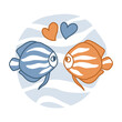 vector ocean exotic fish sea vintage card heart couple love symbol