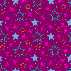 A set of vector seamless pattern with doodle stars. Hand drawn vector doodles.