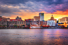 Savannah, Georgia, USA Skyline On The Savannah River