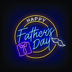 Wall Mural - happy father day Neon Sign On Brick Wall Background Vector