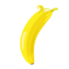 Sticker - Yellow banana fruit. In cartoon style. Isolated on white background. Vector flat illustration.