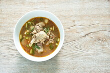 Hot And Spicy Duck Meat With Tamarind And Thai Herbs Soup On Bowl 