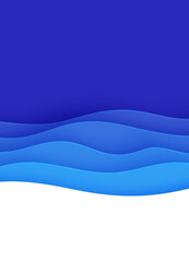 Wall Mural - Abstract background with water waves in paper cut style. 3d wallpaper with cut out deep wavy modern cover. Blue color layers with smooth shadow papercut art. Vector illustration, origami shapes