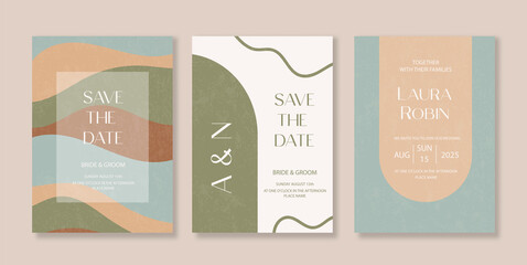 boho arch vintage wedding invitation terraccota rust beige with abstract flowing shapes earthy boho,