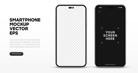 Leinwandbilder - Realistic smartphone mockup isolated with transparent screens. Smart phone mockup collection. Device front view. 3D mobile phone with shadow on white background. Realistic, flat and line style