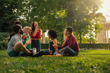 small group having picnic at park
