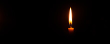 Candles And Black Background,Single Lit Candle With Quite Flame 